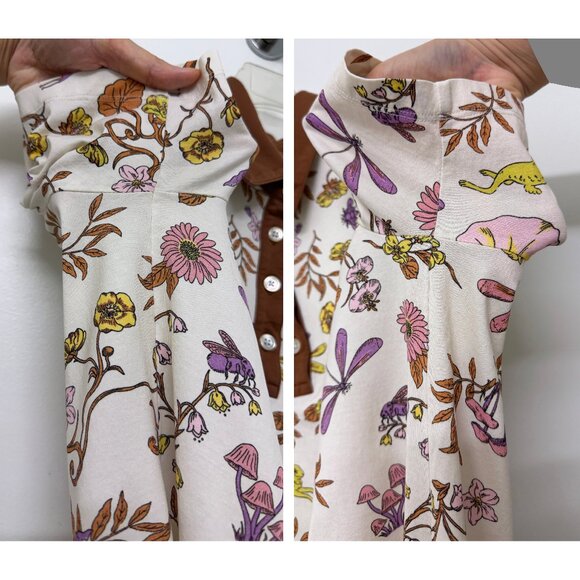 Tory Burch Ivory Rabbit Field Printed Mercerized Polo T Shirt Floral Bunny M - Picture 14 of 15